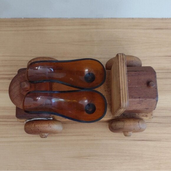 Vintage mid Century S&T Wood Crafts Wooden Car 2 Glass P*pe Rest Holder Rack - Picture 4 of 10